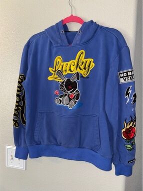 BKYS Lucky Charm Hoodie Blue Graphic Streetwear Size M READ